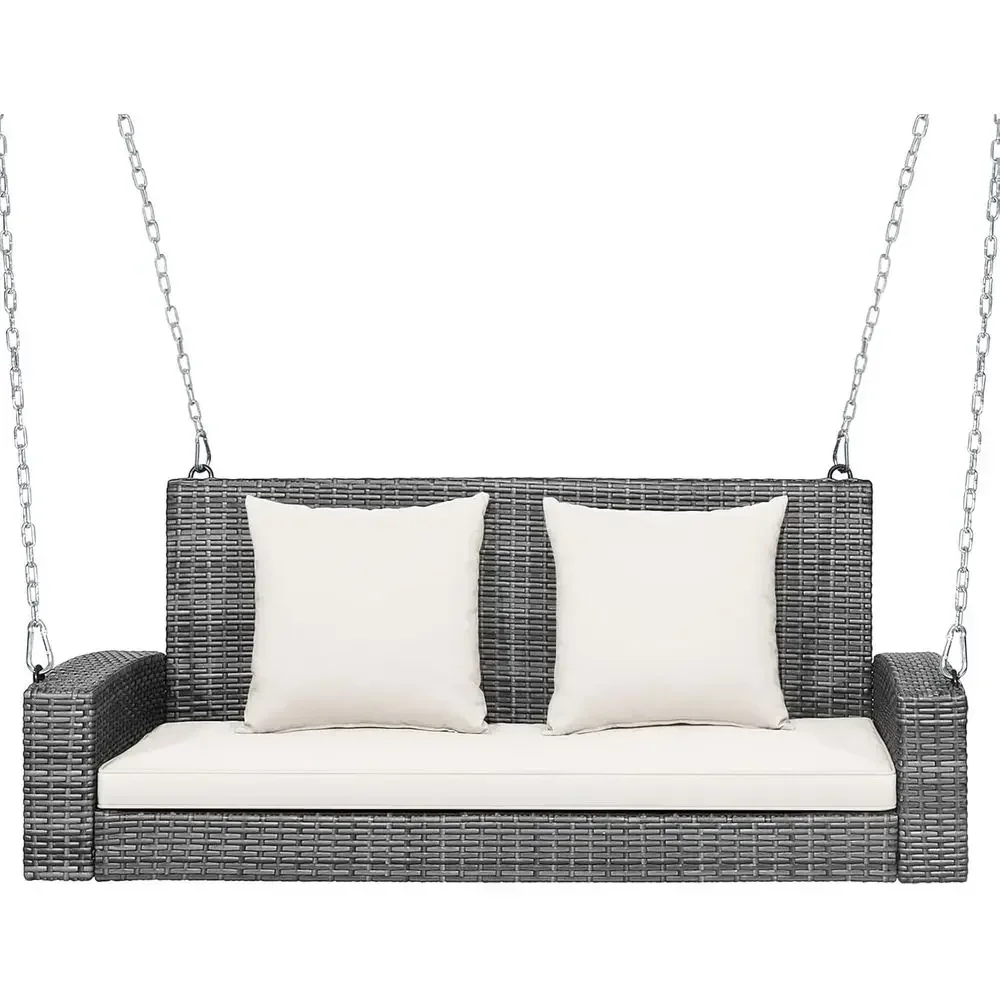 Garden Bench Metal - 2-Person Outdoor Swing Bench with Cushions,