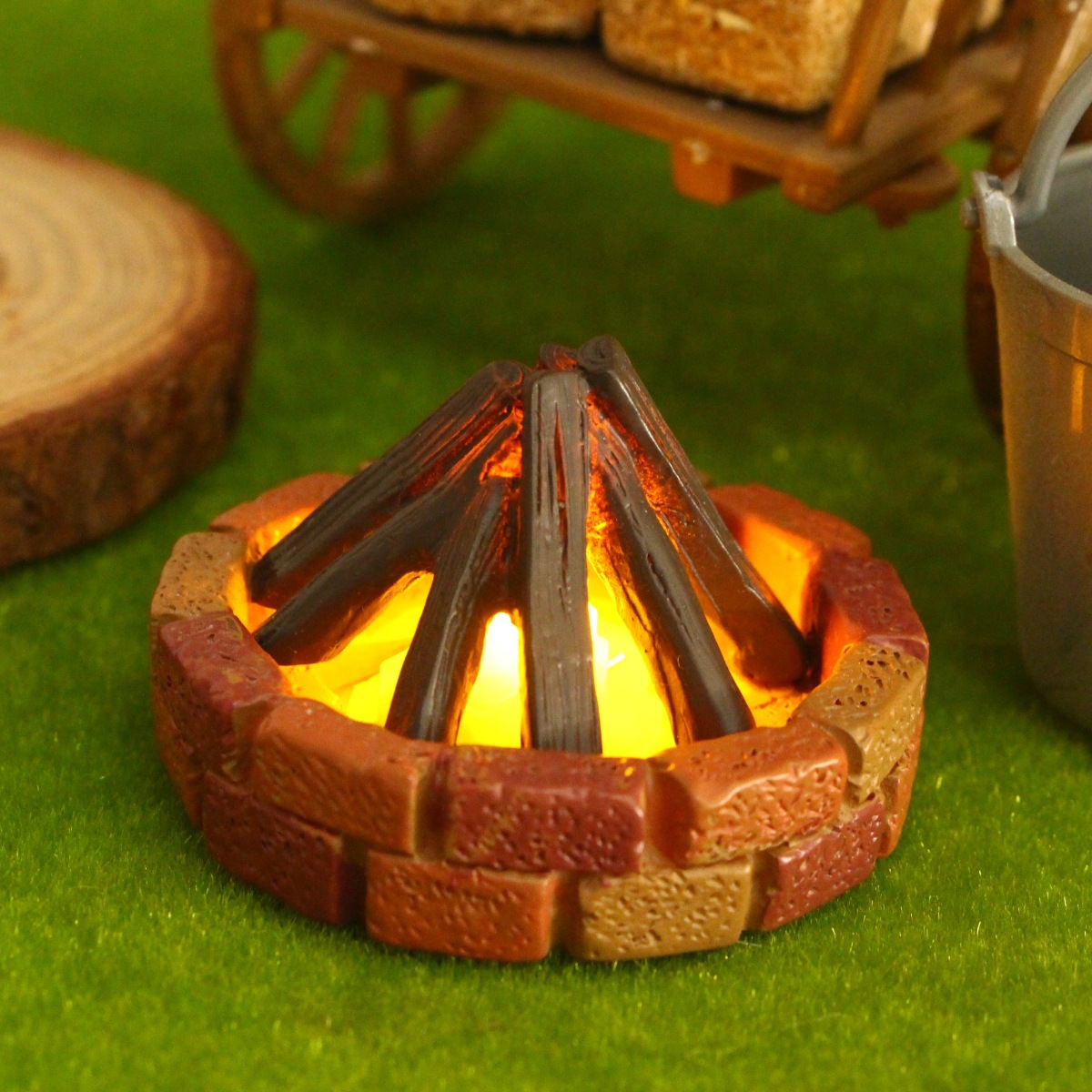 Outdoor Furniture Resin - Dollhouse Mini Illuminated Nated Fireplace Campfire