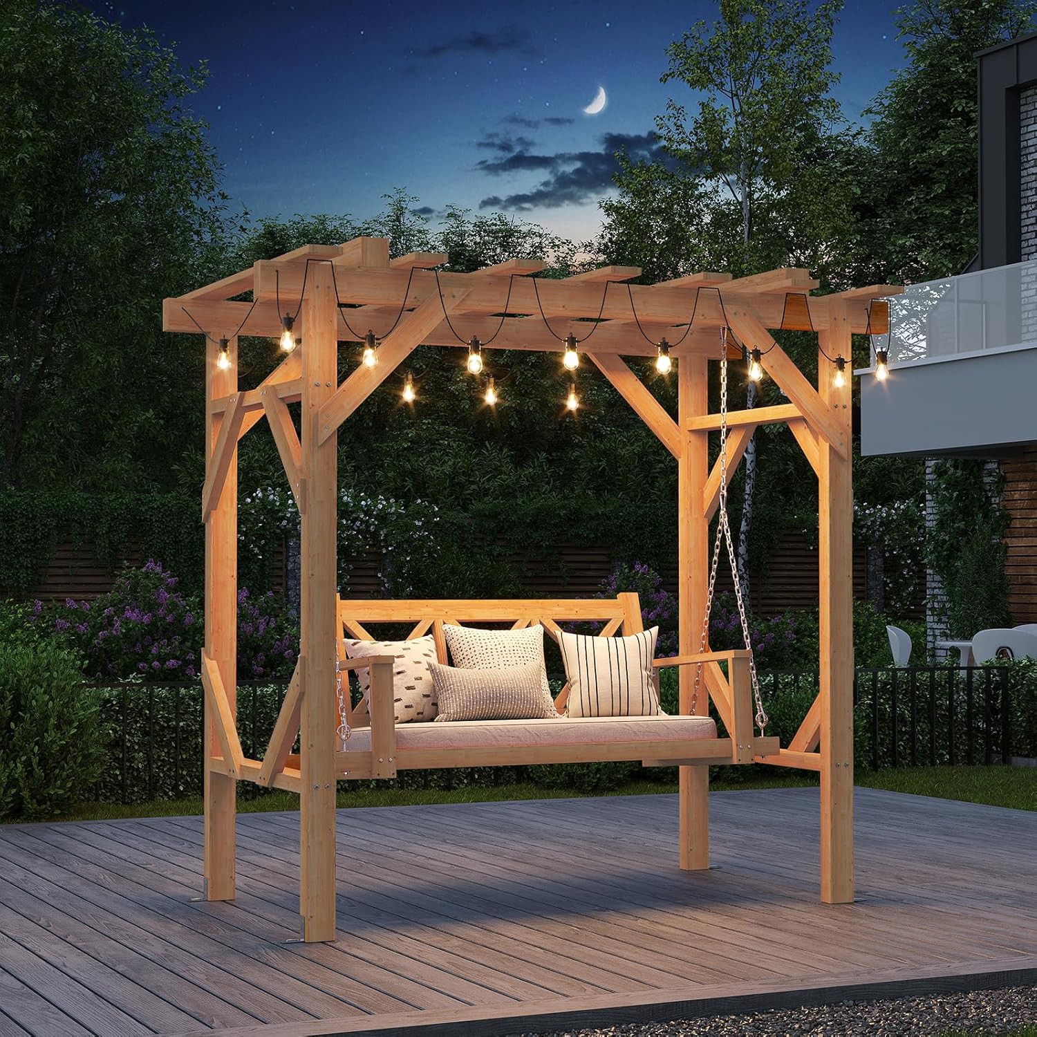 Garden Bench Metal - Cedar Wood Pergola Swing Bench 3-Seat