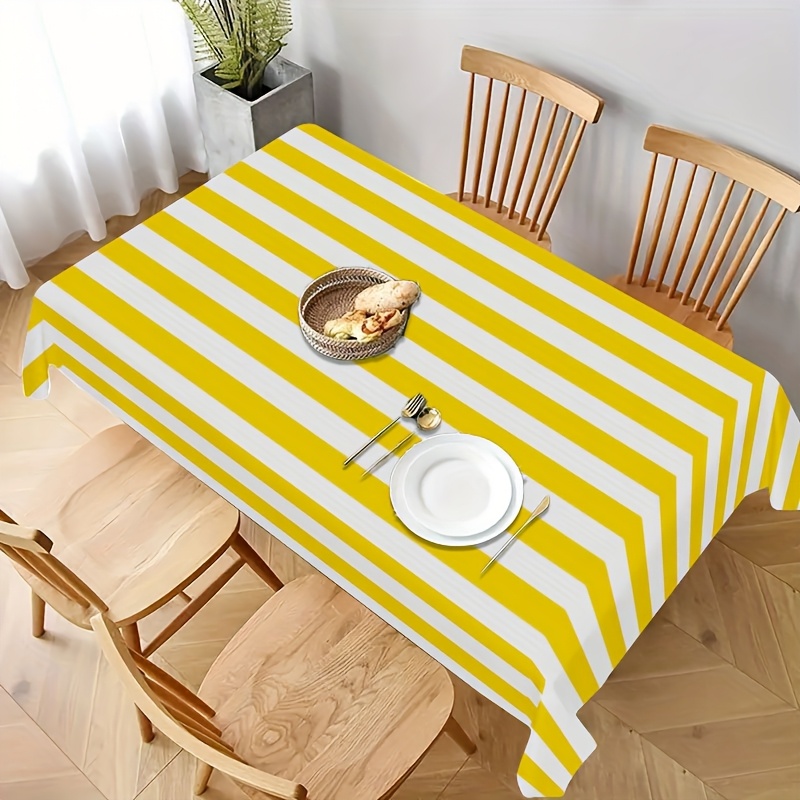 Outdoor Furniture Yellow - Yellow White Striped Polyester Tablecloth for