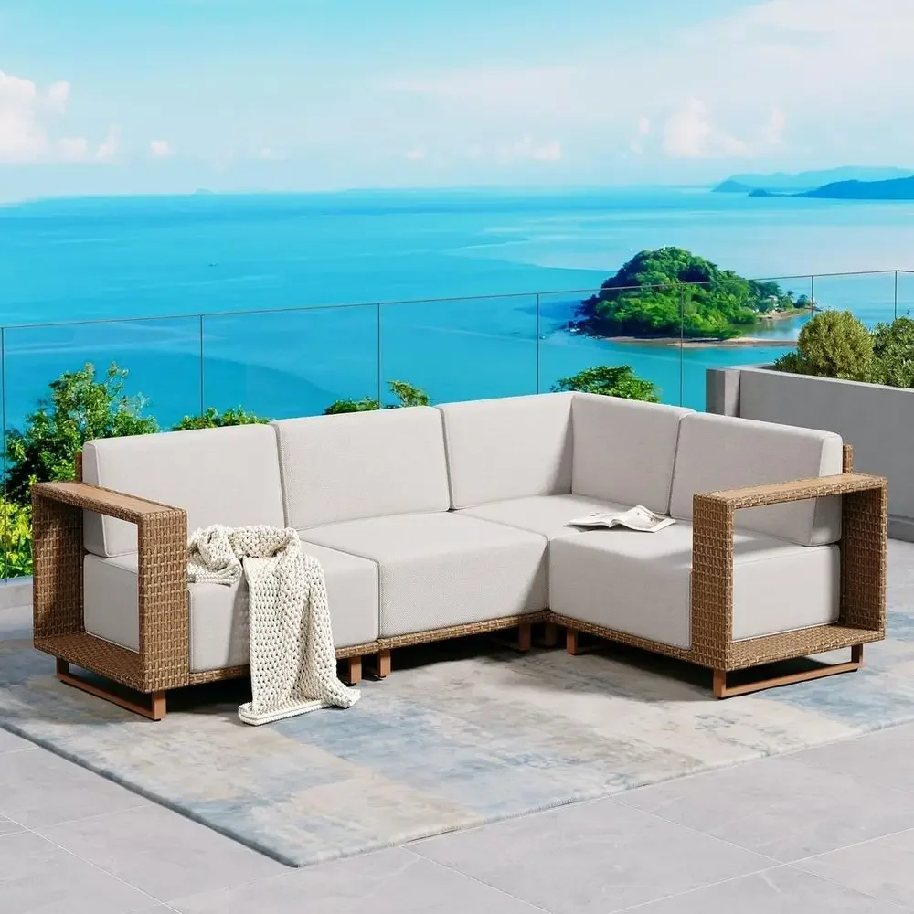 Outdoor Furniture Yellow - L-Shaped Outdoor Sectional Sofa with Thick