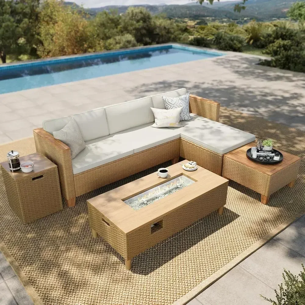 Outdoor Furniture Yellow - 4-Seat Outdoor Wicker Sectional Set with