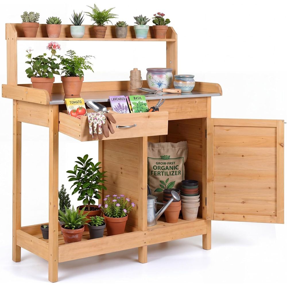 Garden Bench Metal - Outdoor Potting Bench Table Wooden Garden