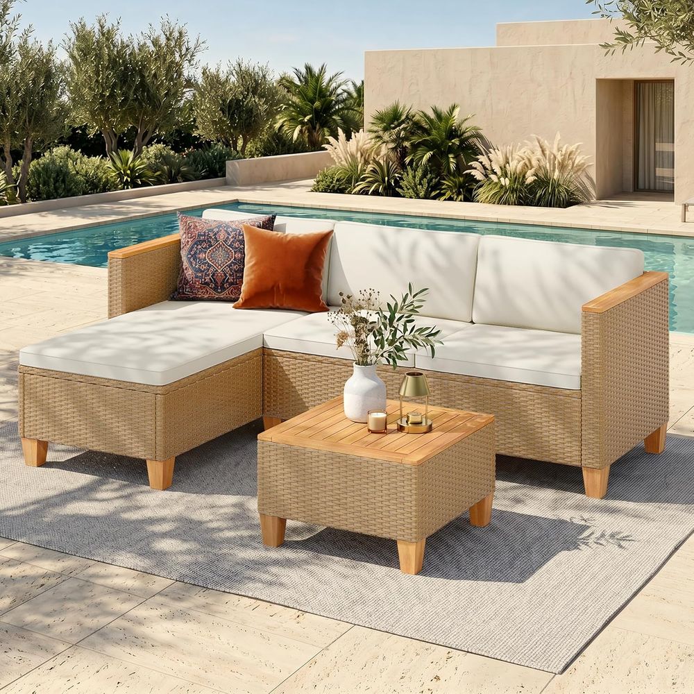 Outdoor Furniture Yellow - 3-Piece Wicker Outdoor Sectional Set, Yellow