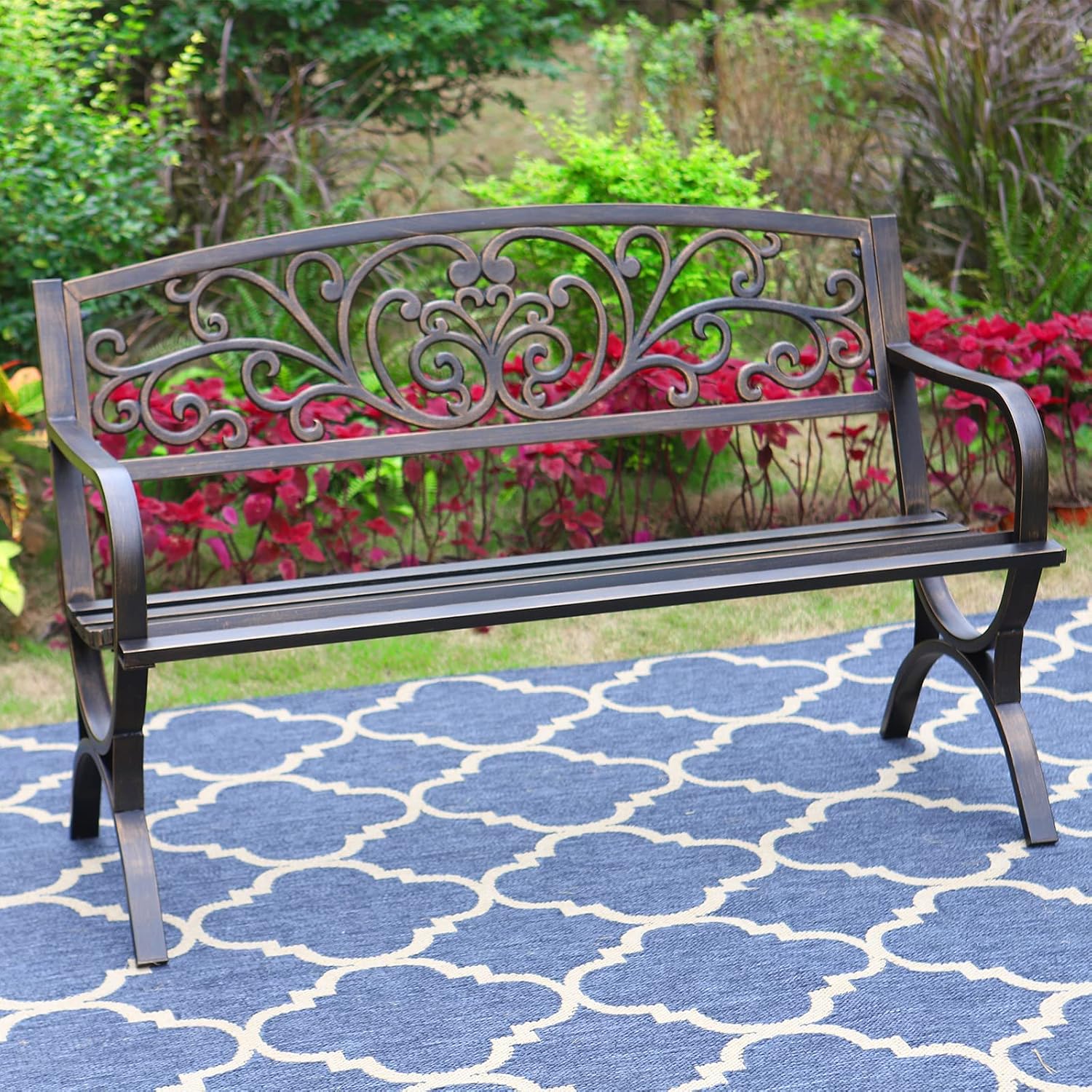 Garden Bench Metal - Bronze 50 Inch Outdoor Garden Bench
