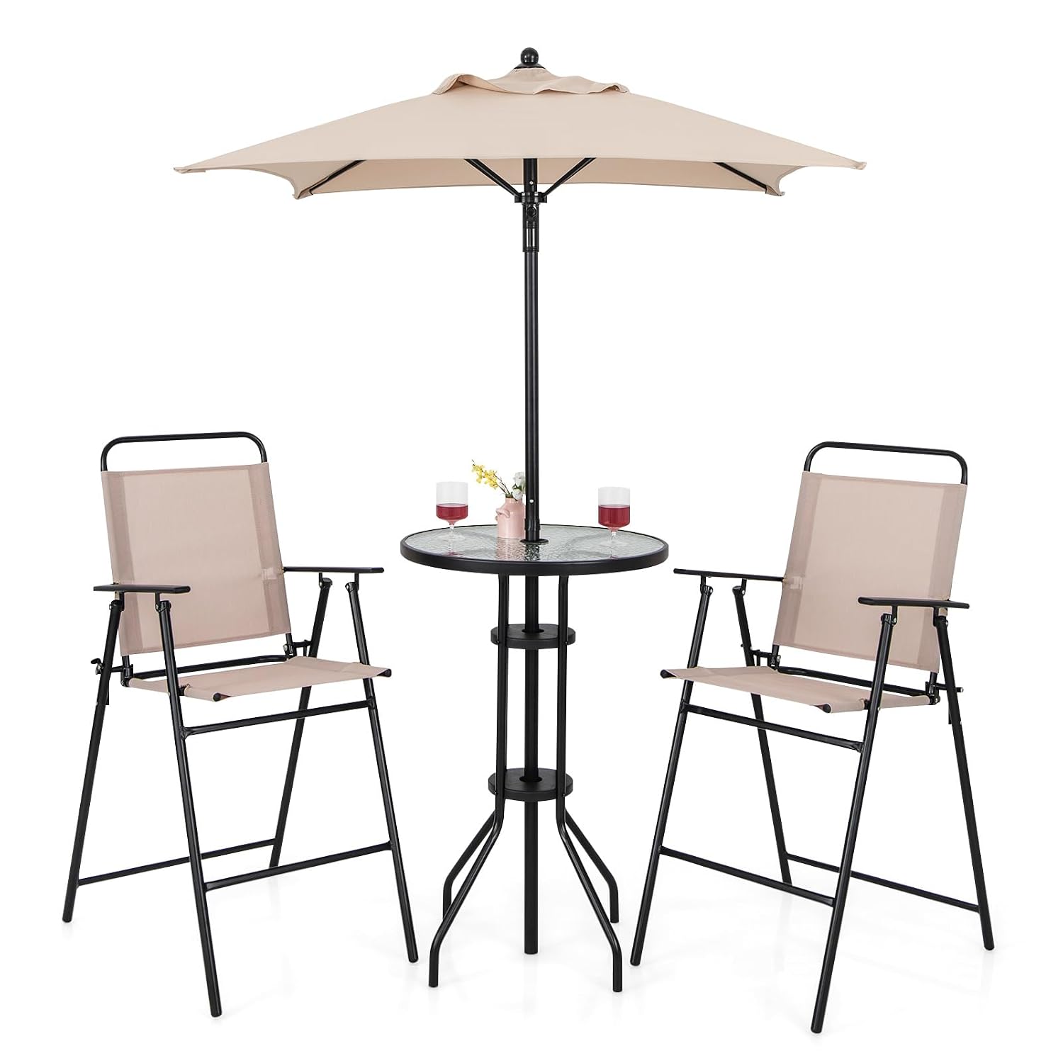 Outdoor Furniture Umbrella - 4-Piece Outdoor Bar Set, Round High