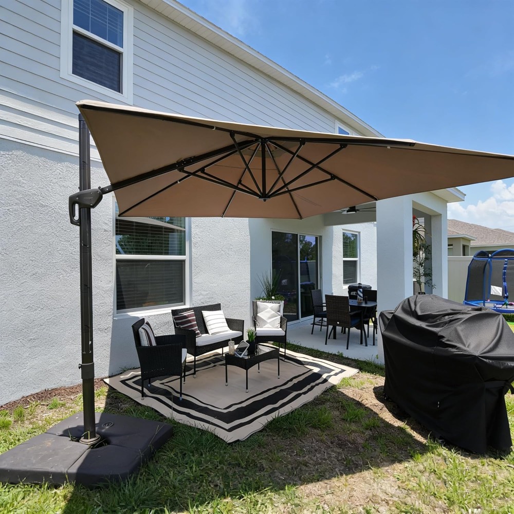 Outdoor Furniture Umbrella - Rectangle Cantilever Patio Umbrella 360-degree Rotation