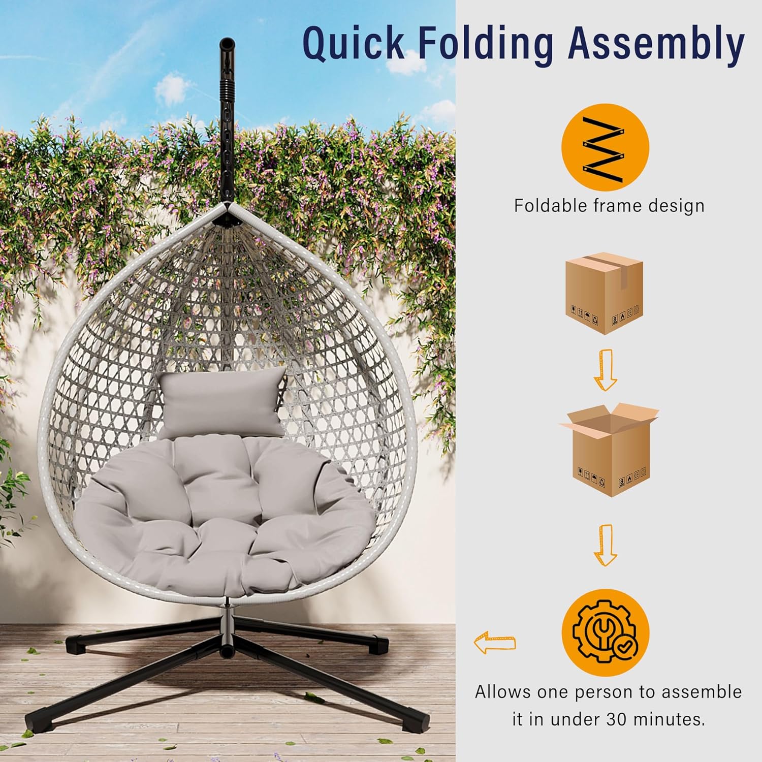 Foldable HDPE Rattan Hanging E - Hanging Egg Chair ulasan dan harga