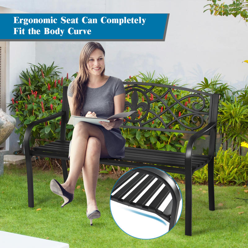 50 Inch Patio Heavy-Duty Metal - Garden Bench Metal ulasan dan harga