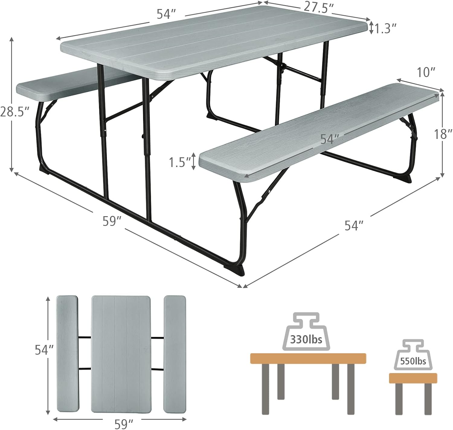 Folding Picnic Table Set With  - Garden Bench Metal ulasan dan harga