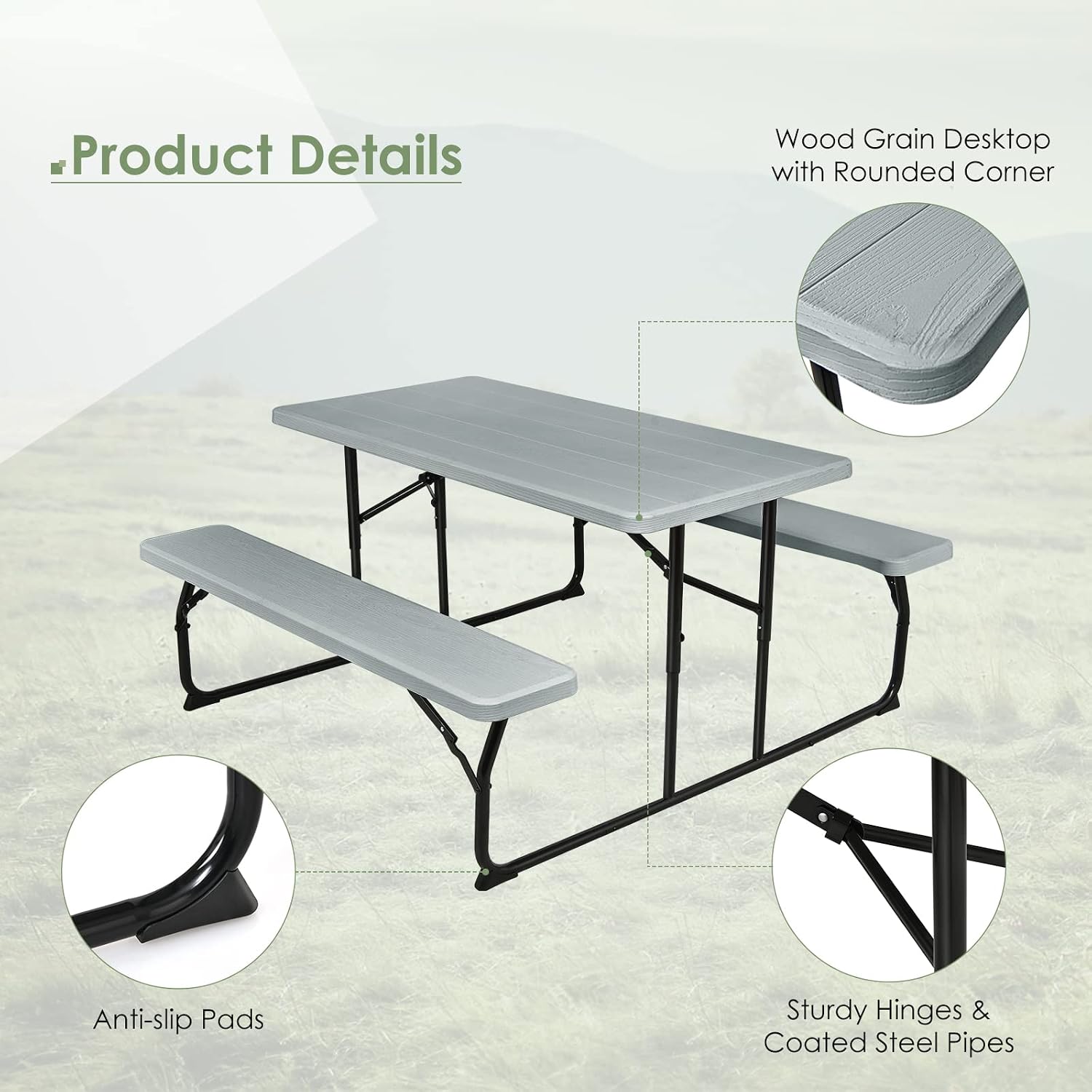 Folding Picnic Table Set With  - Garden Bench Metal ulasan dan harga