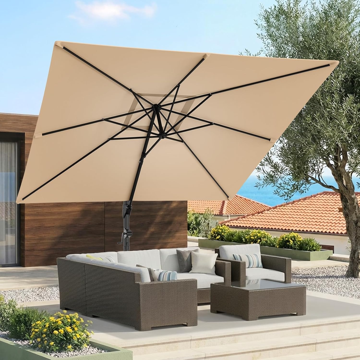 10x10 FT Cantilever Patio Umbr - Outdoor Furniture Umbrella ulasan dan harga