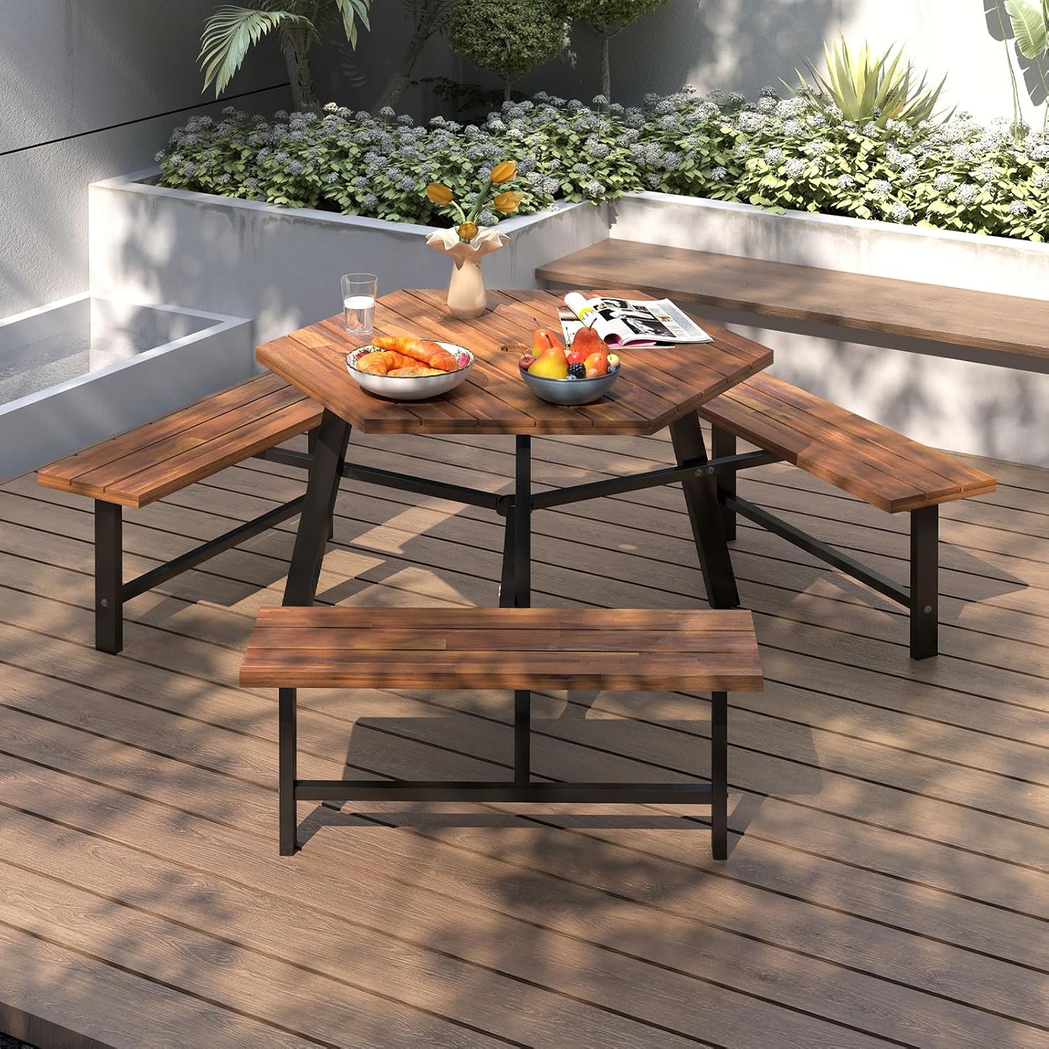 Picnic Table Bench Set for 6,w - Garden Bench Metal ulasan dan harga