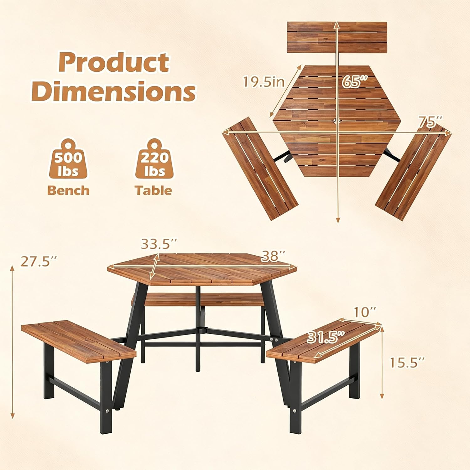 Picnic Table Bench Set for 6,w - Garden Bench Metal ulasan dan harga