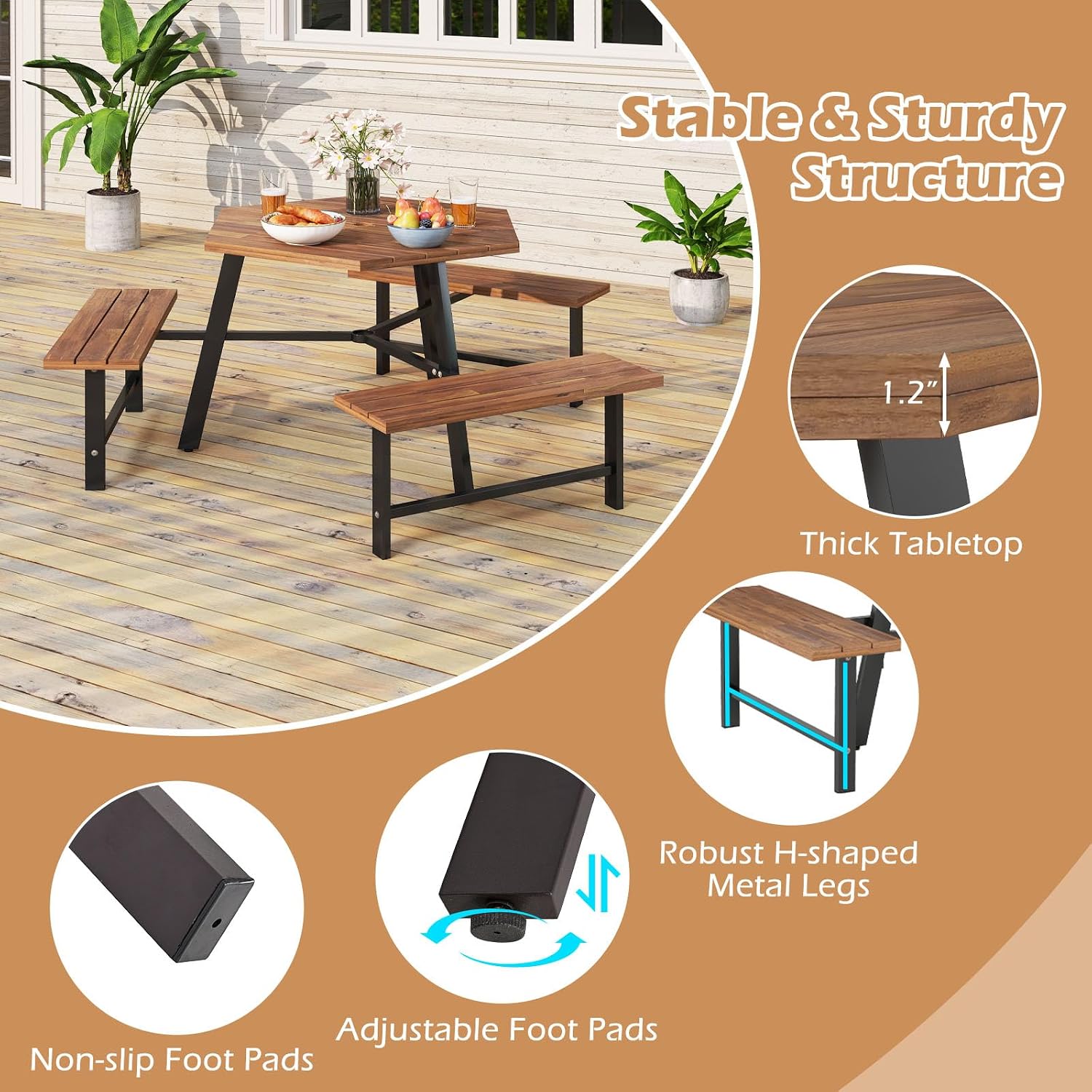 Picnic Table Bench Set for 6,w - Garden Bench Metal ulasan dan harga