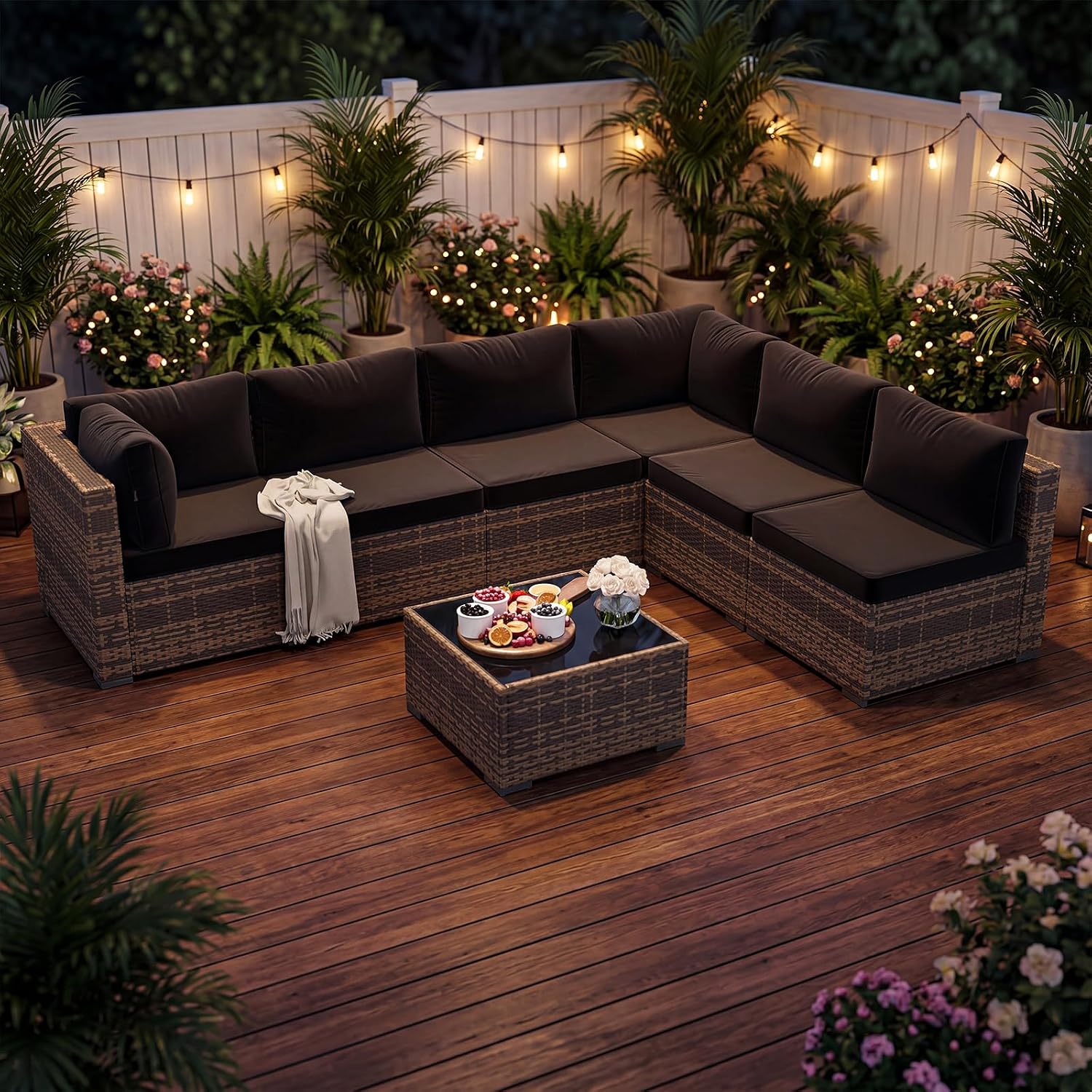 7-Piece Wicker Patio Furniture - Outdoor Furniture Yellow ulasan dan harga