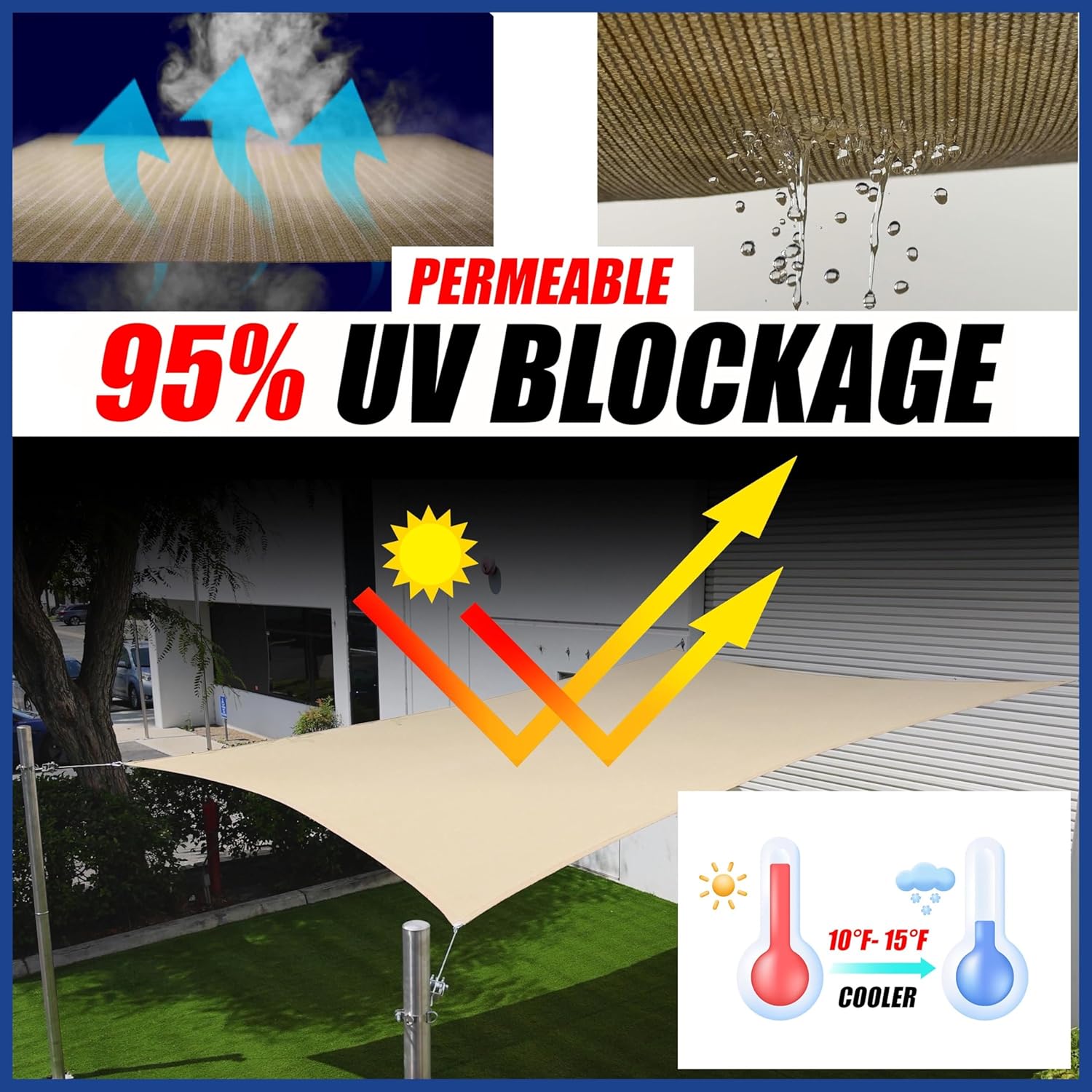 10' x 10' x 14.1' Beige Triang - Sun Sail Shade ulasan dan harga