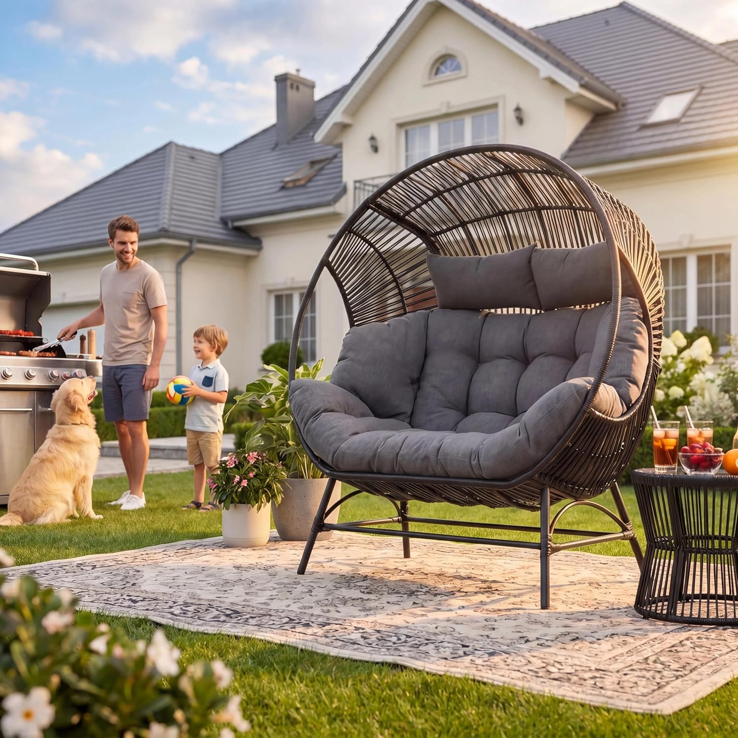 Outdoor Round Egg Chair with A - Hanging Egg Chair ulasan dan harga