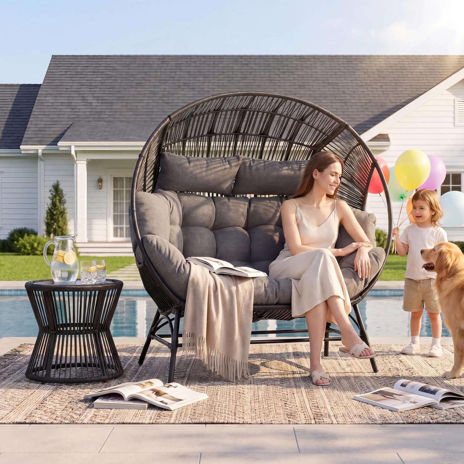 Outdoor Round Egg Chair with A - Hanging Egg Chair ulasan dan harga