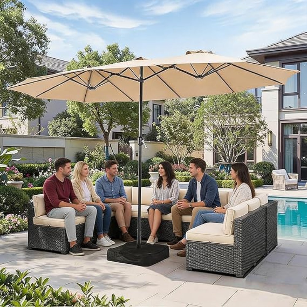 15ft Patio Umbrella with Base  - Outdoor Furniture Umbrella ulasan dan harga
