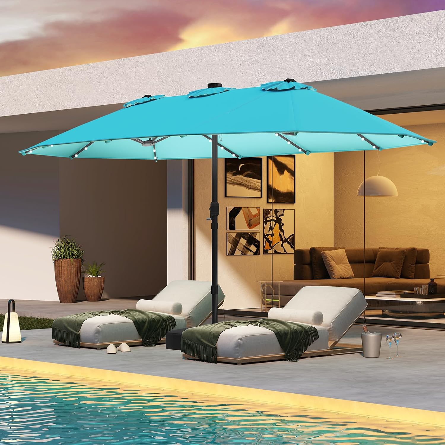 15FT Double-Sided Solar Patio  - Outdoor Furniture Umbrella ulasan dan harga