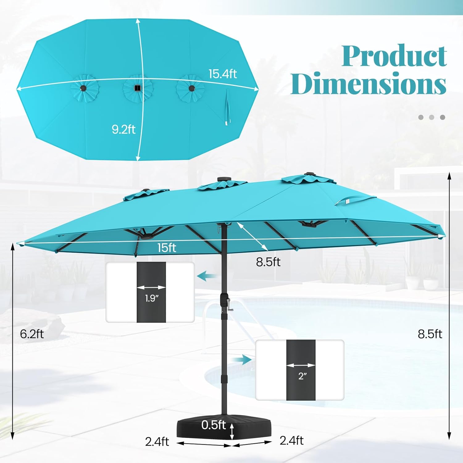 15FT Double-Sided Solar Patio  - Outdoor Furniture Umbrella ulasan dan harga