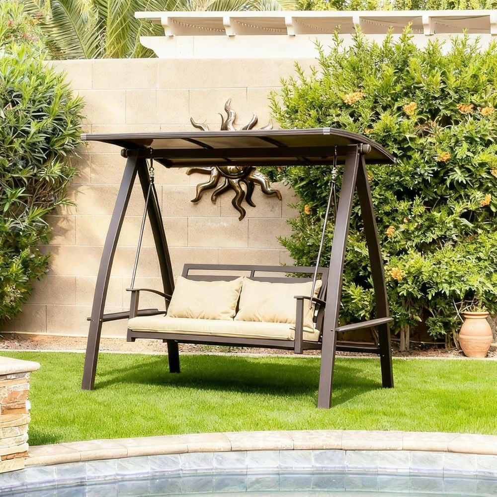 2-Seat Outdoor Swing with Adju - Garden Bench Metal ulasan dan harga