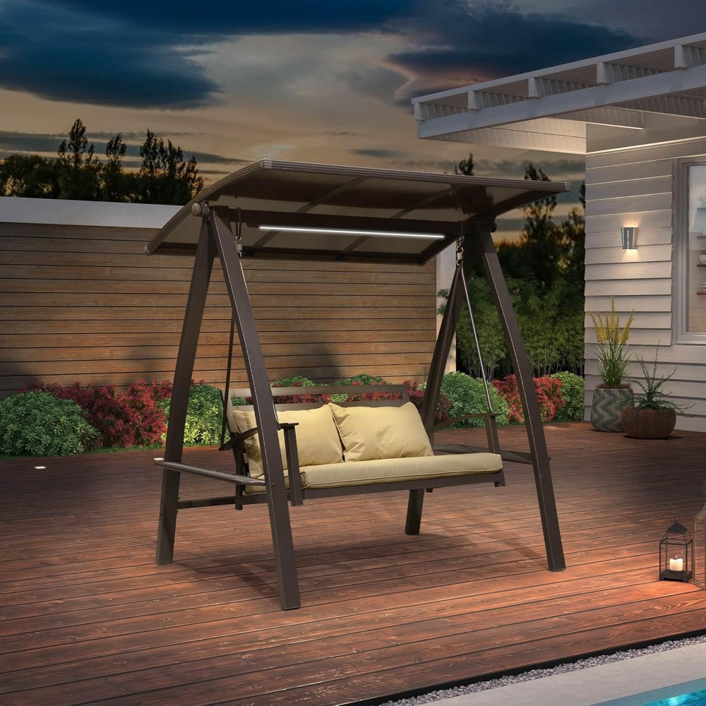 2-Seat Outdoor Swing with Adju - Garden Bench Metal ulasan dan harga