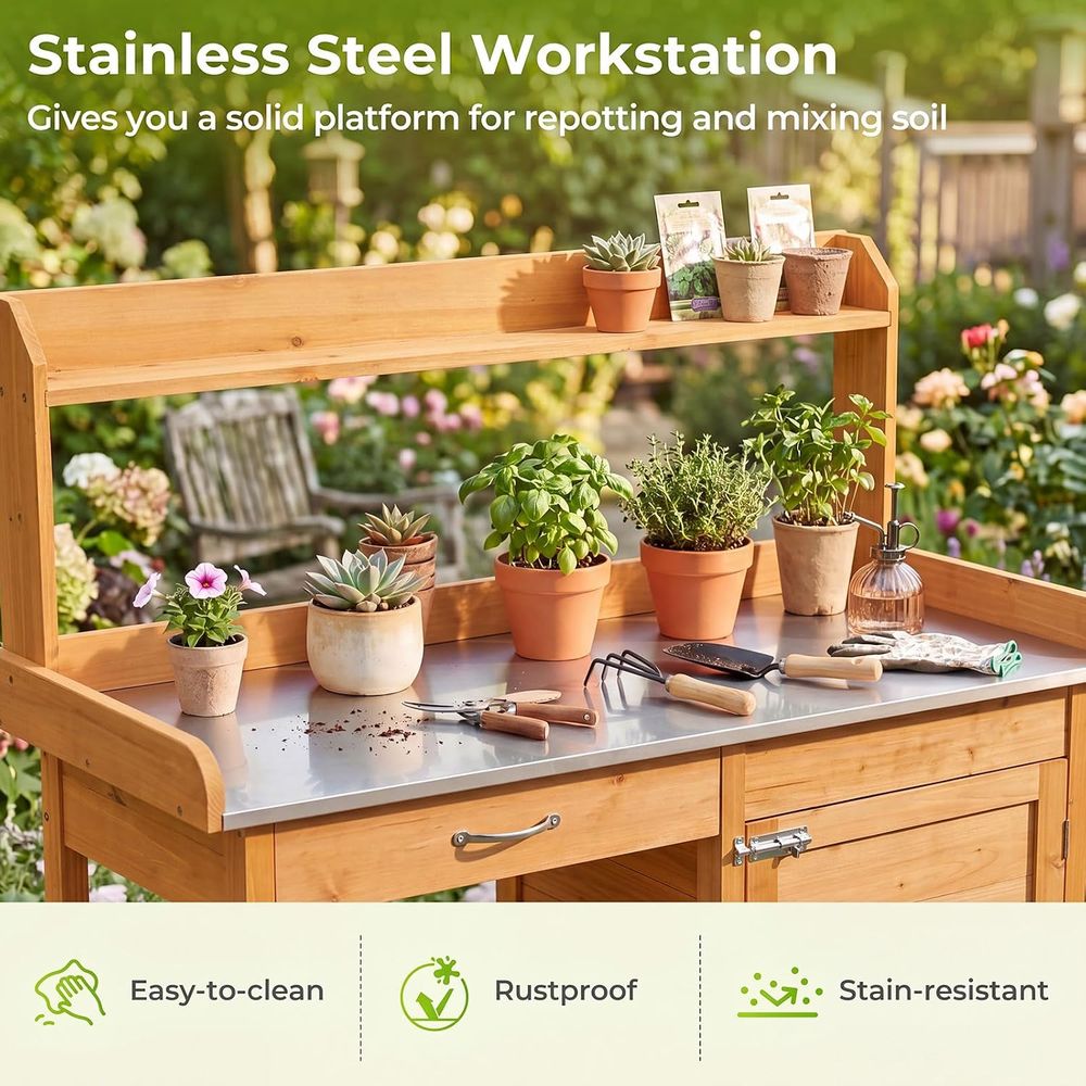 Outdoor Potting Bench Table Wo - Garden Bench Metal ulasan dan harga