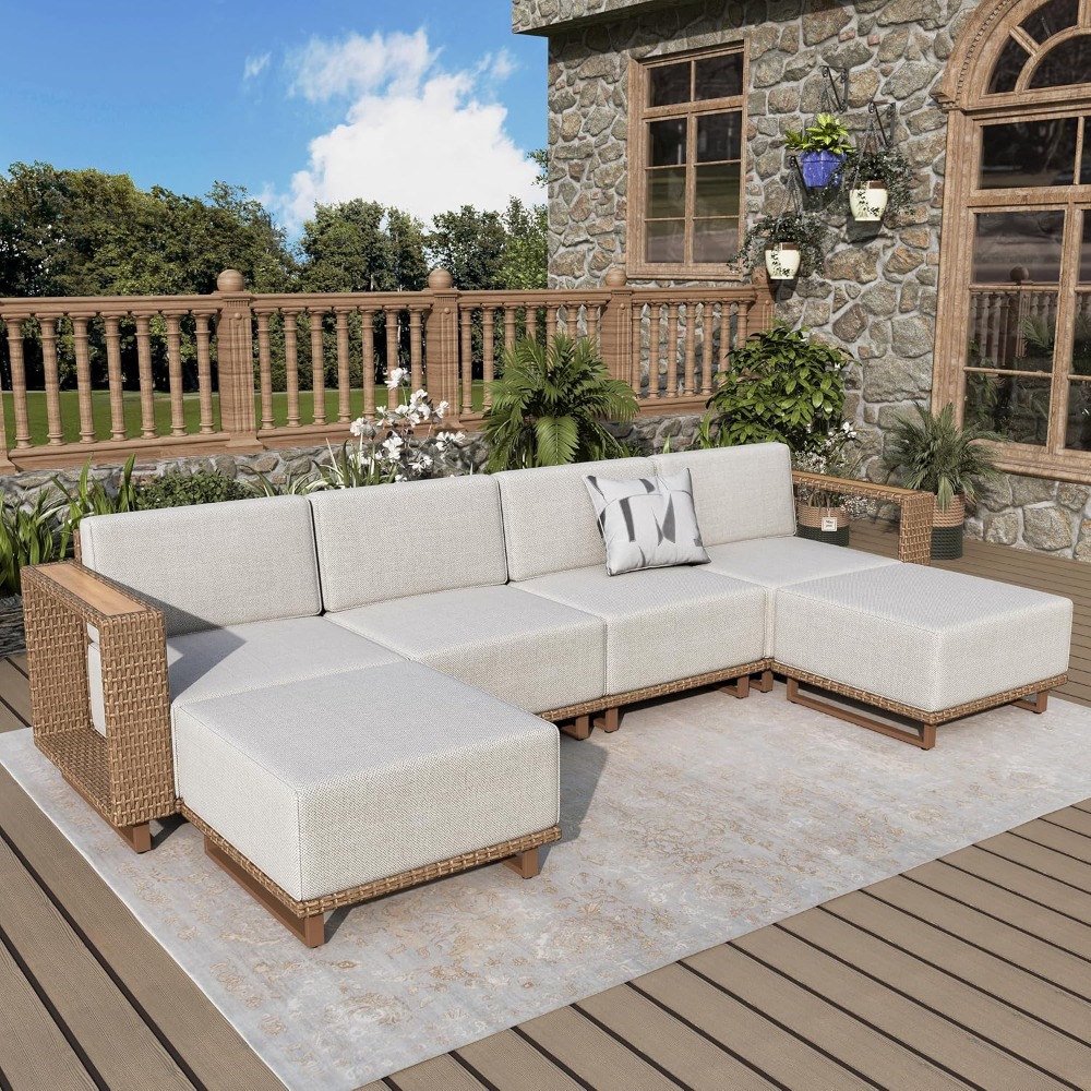 Yellow 6-Piece Patio Sectional - Outdoor Furniture Yellow ulasan dan harga