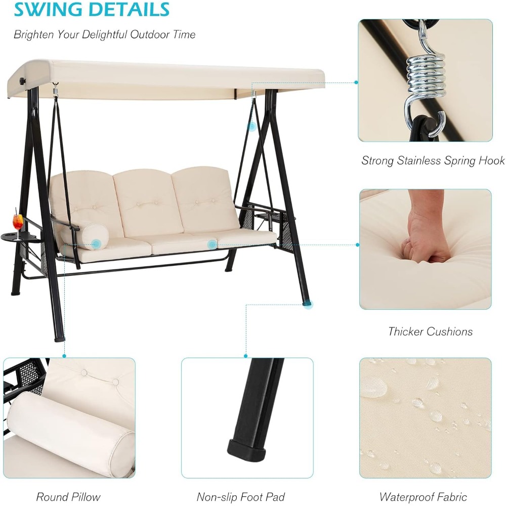 Outdoor Porch Swing, 3-Seat Po - Hanging Egg Chair ulasan dan harga