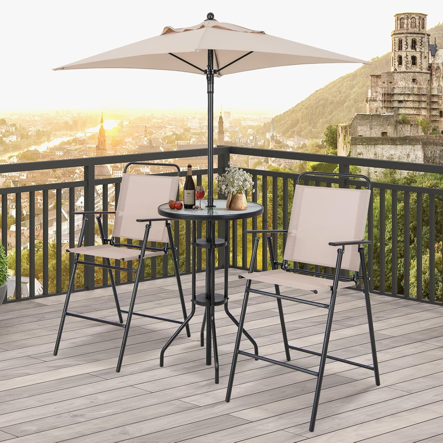 4-Piece Outdoor Bar Set, Round - Outdoor Furniture Umbrella ulasan dan harga