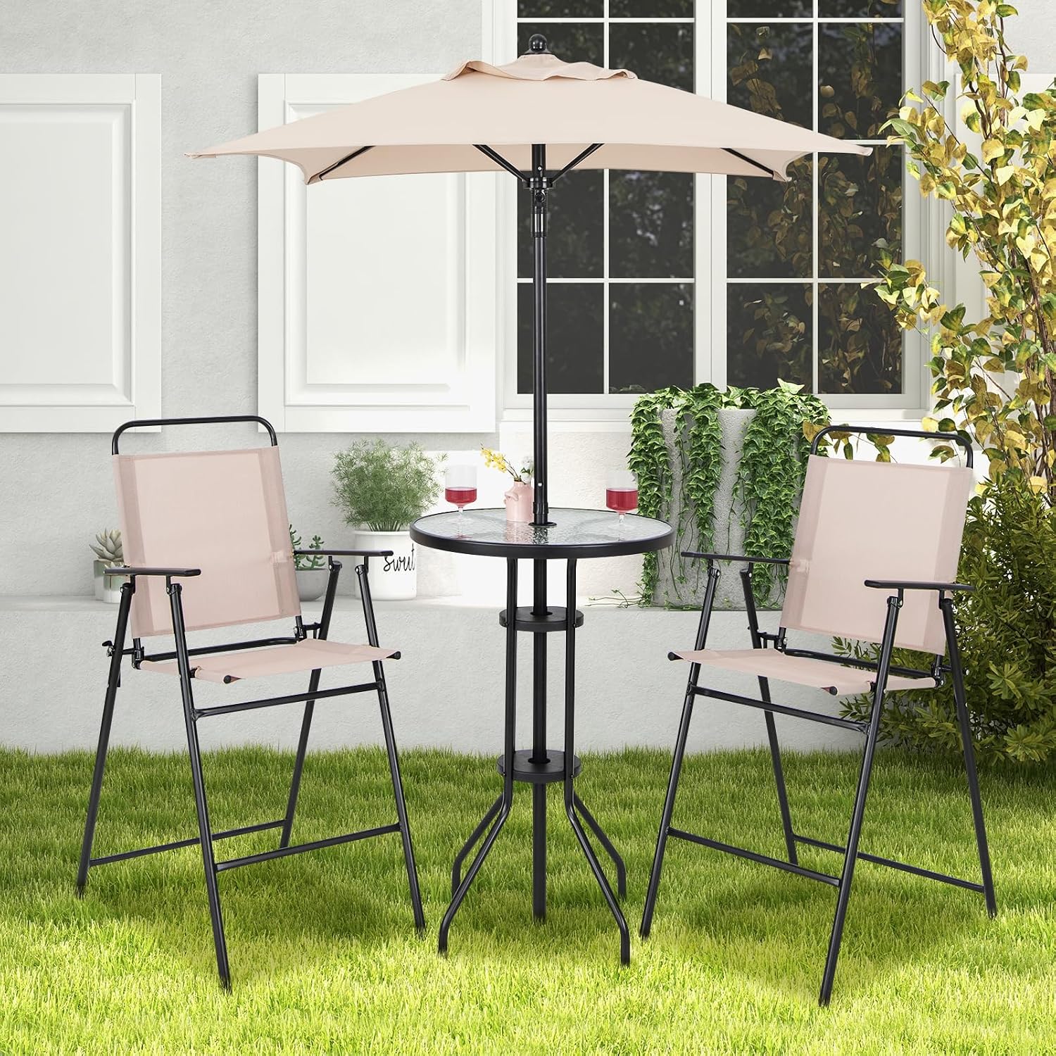 4-Piece Outdoor Bar Set, Round - Outdoor Furniture Umbrella ulasan dan harga