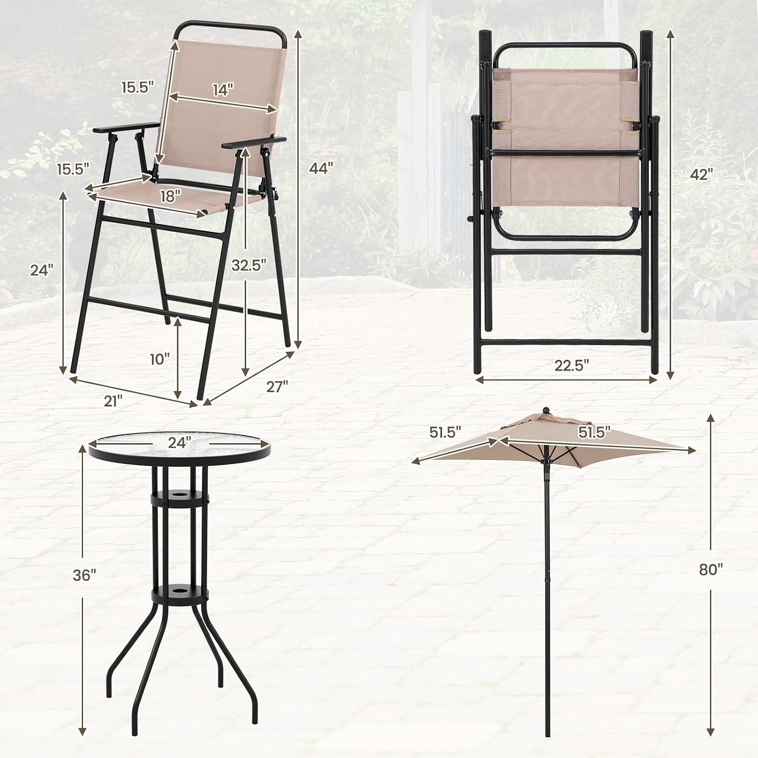 4-Piece Outdoor Bar Set, Round - Outdoor Furniture Umbrella ulasan dan harga